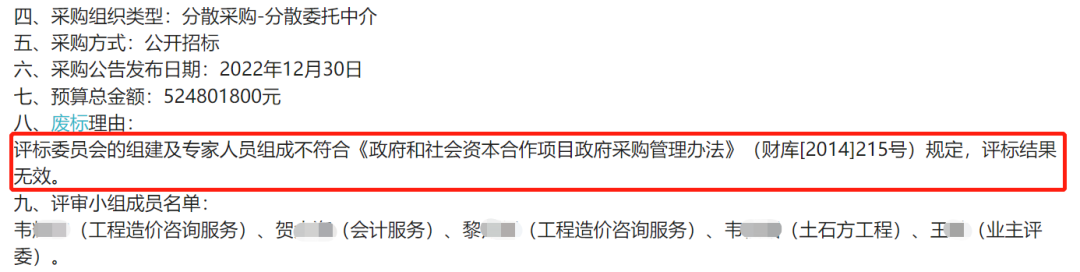 5.24億項(xiàng)目廢標(biāo)，因評(píng)標(biāo)委員會(huì)組建不合規(guī)